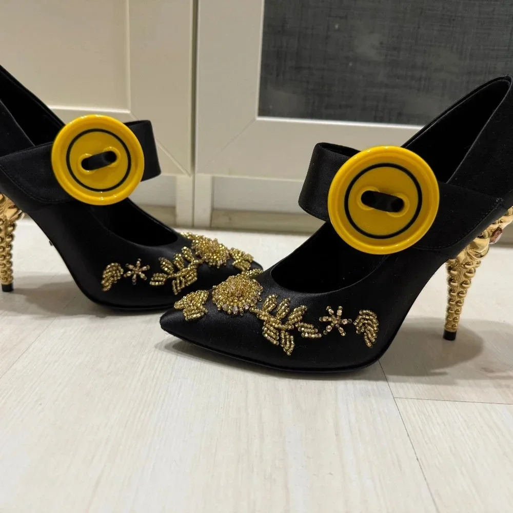 RARE AUTHENTIC Prada Heels w/ Gold Embellished Heels